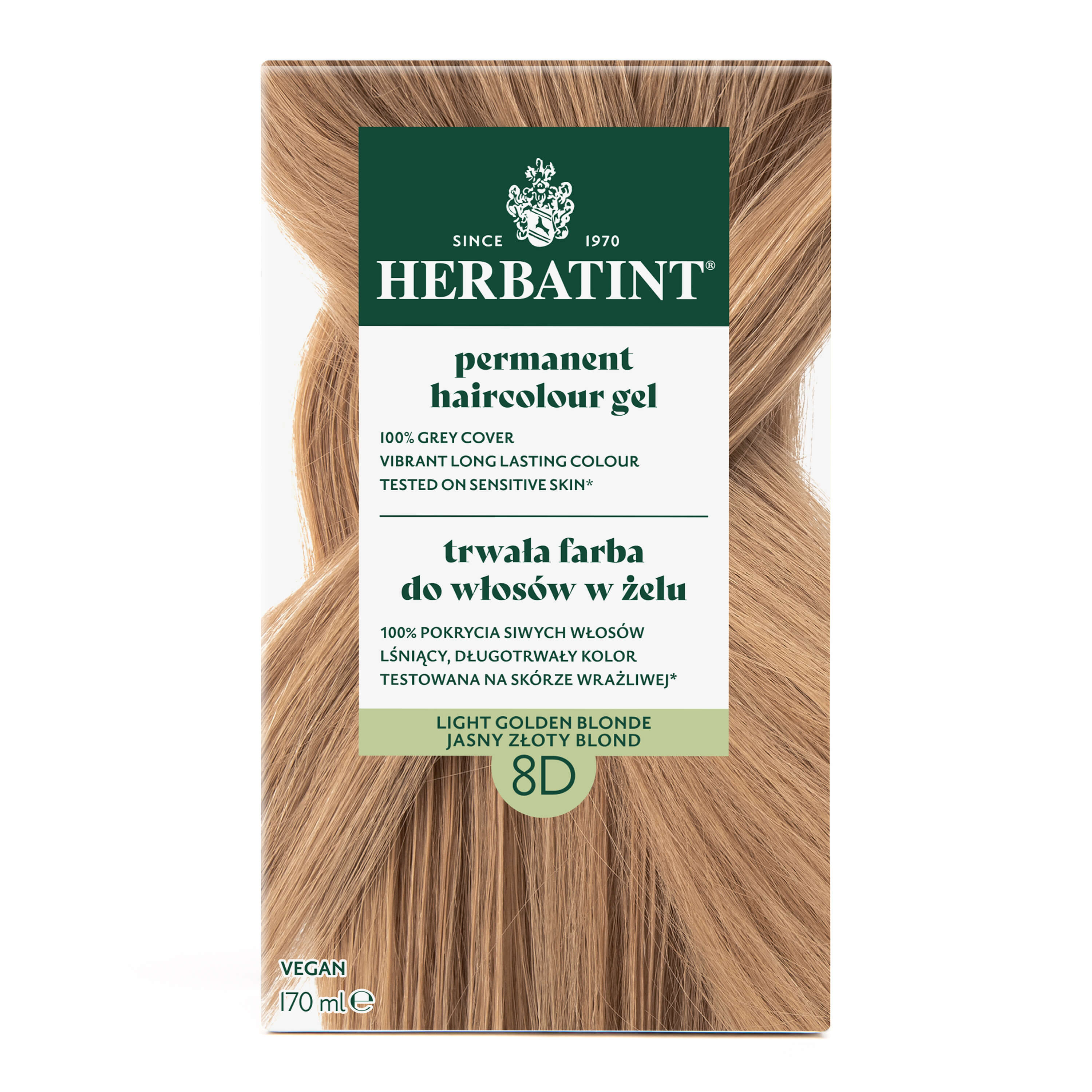 Herbatint trwała farba do włosów w żelu 8D Jasny Złoty Blond, 170 ml