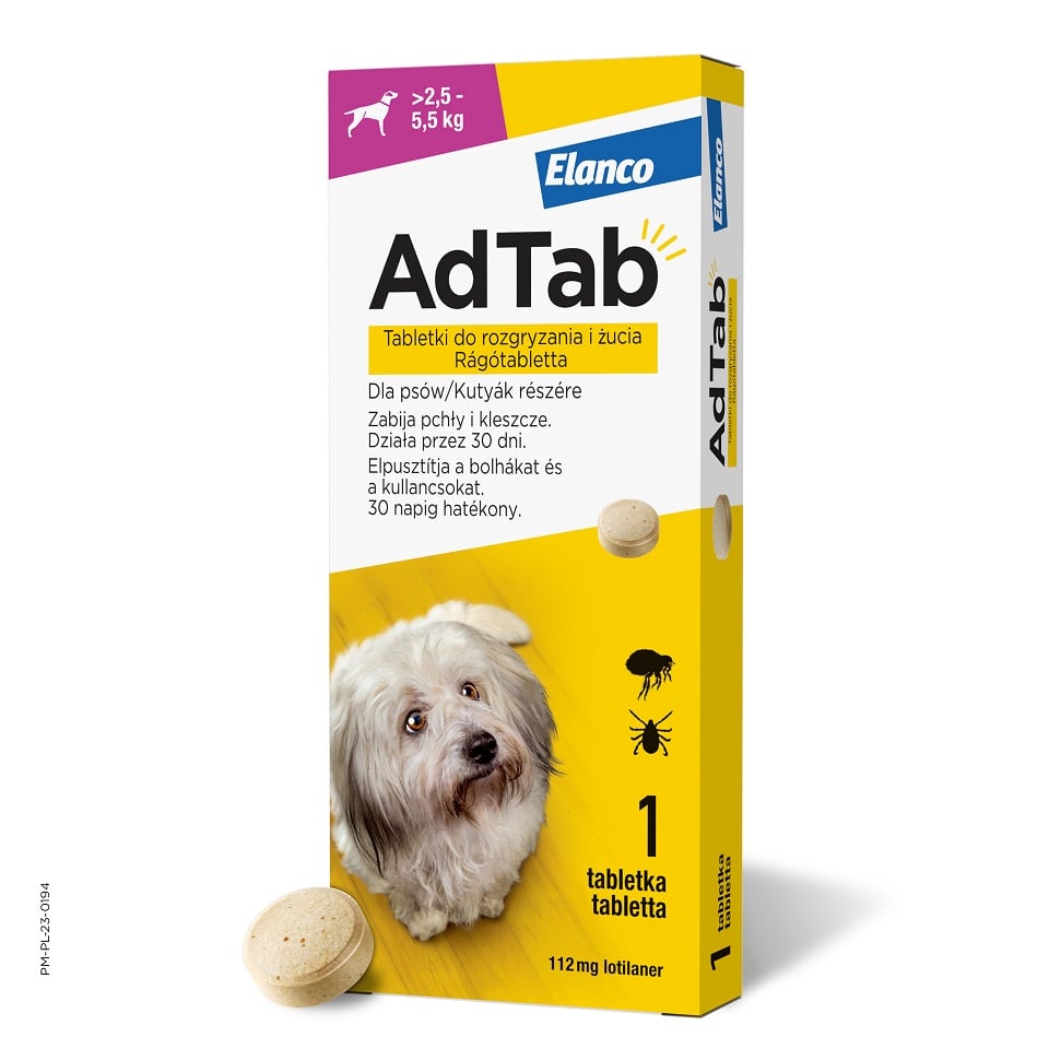 Tabletka przeciw pchłom i kleszczom ADTAB (2.5 - 5.5 kg) Ochrona przez 4 tygodnie
