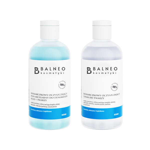 Balneokosmetyki zestaw: tonik oczyszczający do twarzy, 300 ml + płyn micelarny oczyszczający do demakijażu oczu i twarzy, 300 ml