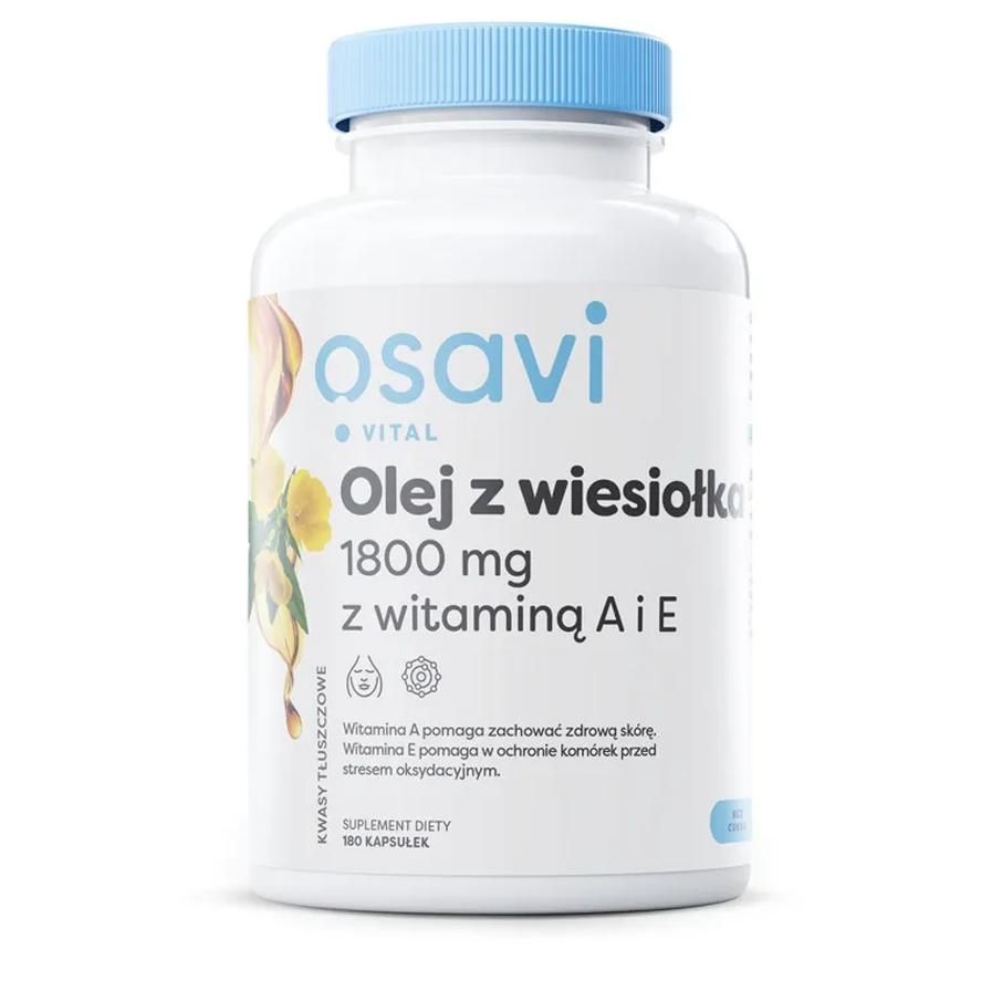Osavi suplement diety olej z Wiesiołka z witaminą A i E, 1800mg, 180 kaps./1 opak.