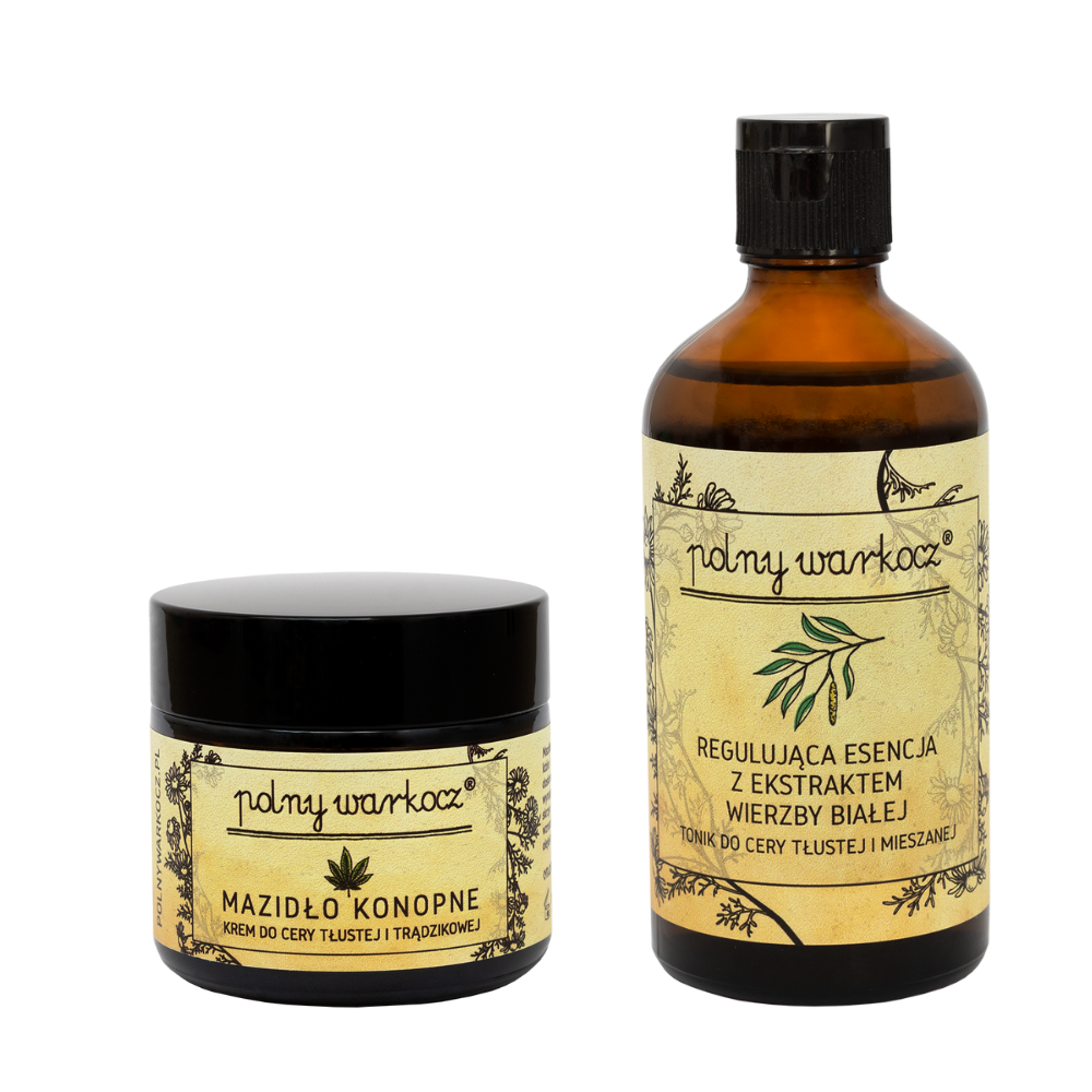 Polny Warkocz zestaw: konopny krem do twarzy, 50 ml + regulująca esencja-tonik do twarzy z ekstraktem wierzby białej, 100 ml
