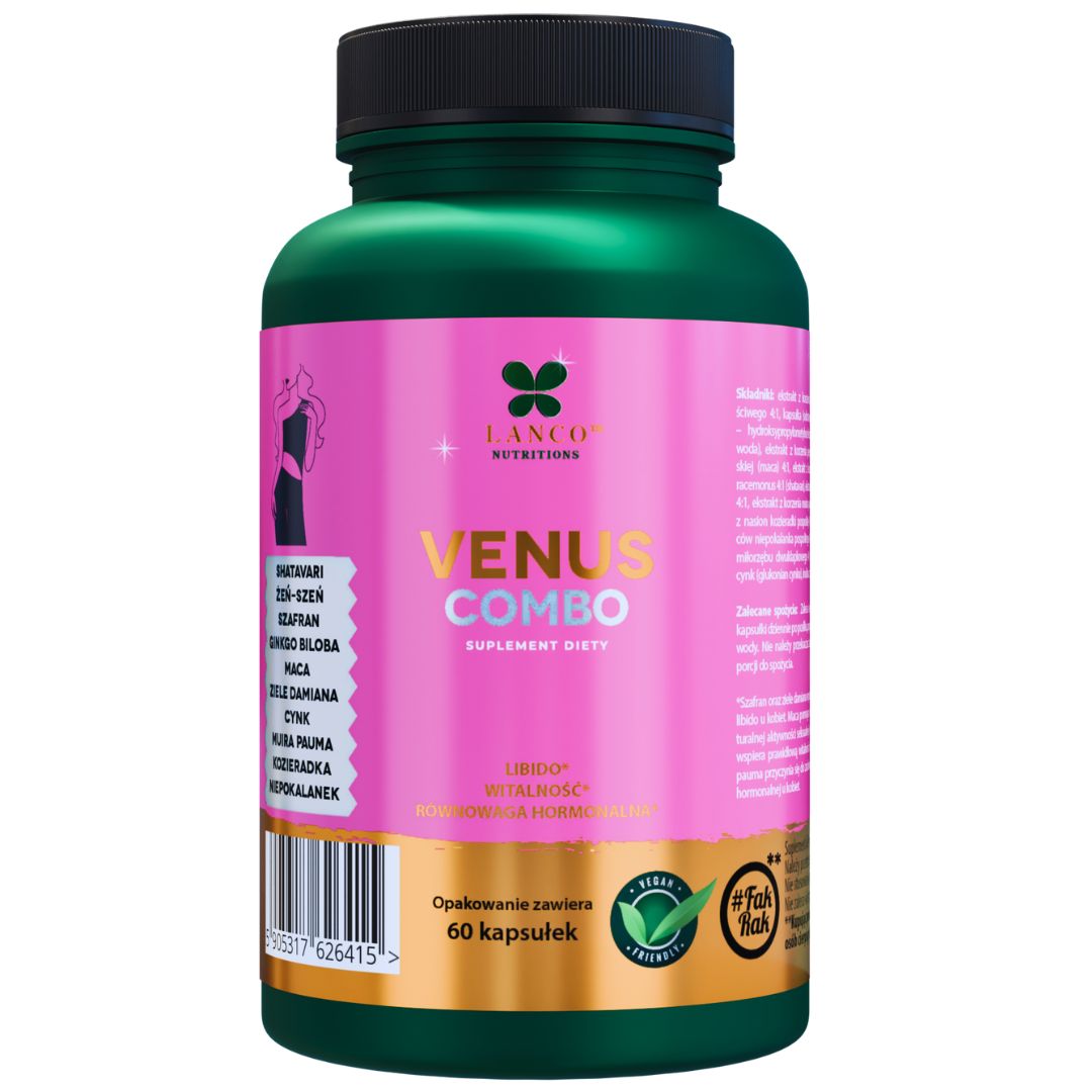 Lanco Nutritions VENUS Combo suplement diety kobiece libido, PMS, równowaga hormonalna, 60 kaps./1 opak.