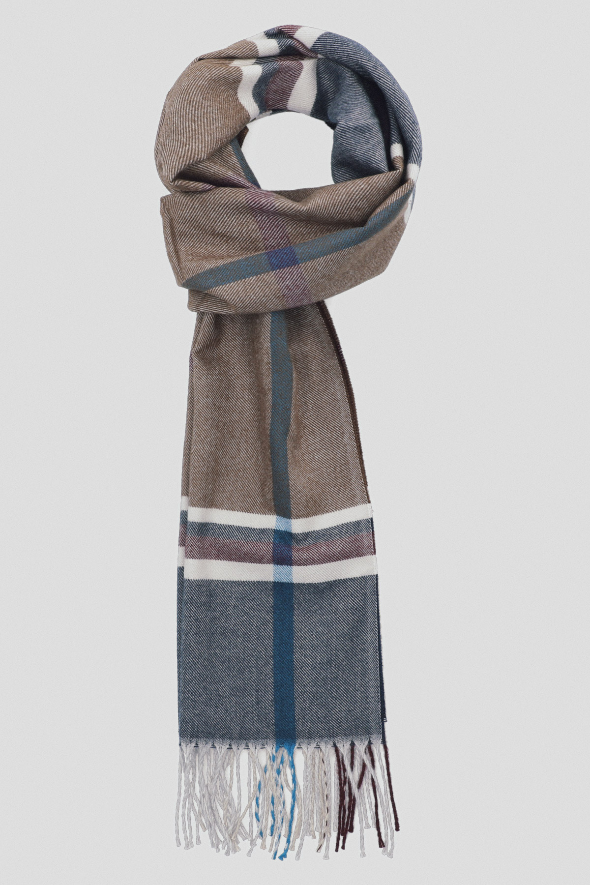 Lancerto Szal Brązowo-Granatowy w Kratę Tartan