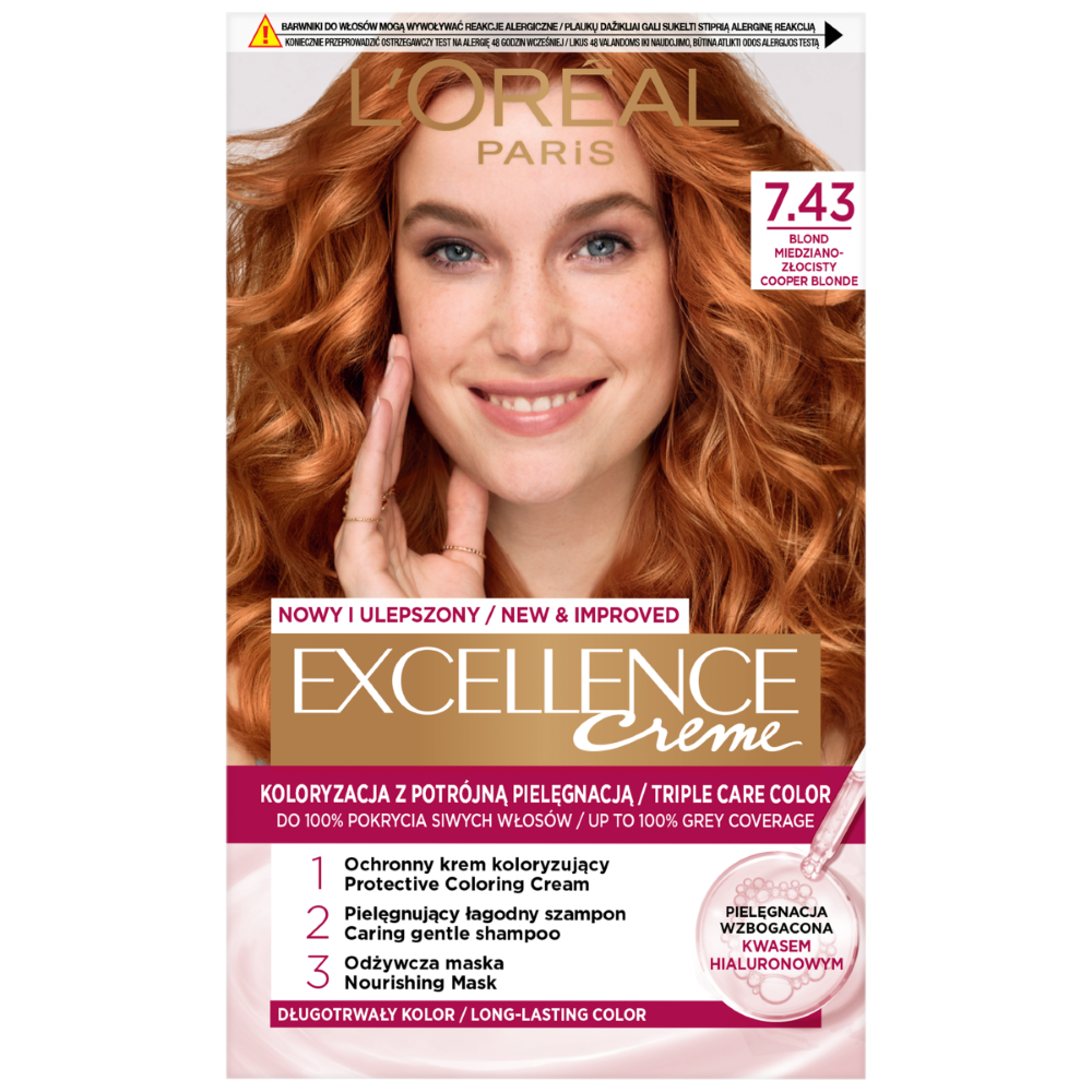 L'Oréal Paris Excellence Creme farba do włosów 7.43 blond miedziano złocisty, 1 opak.