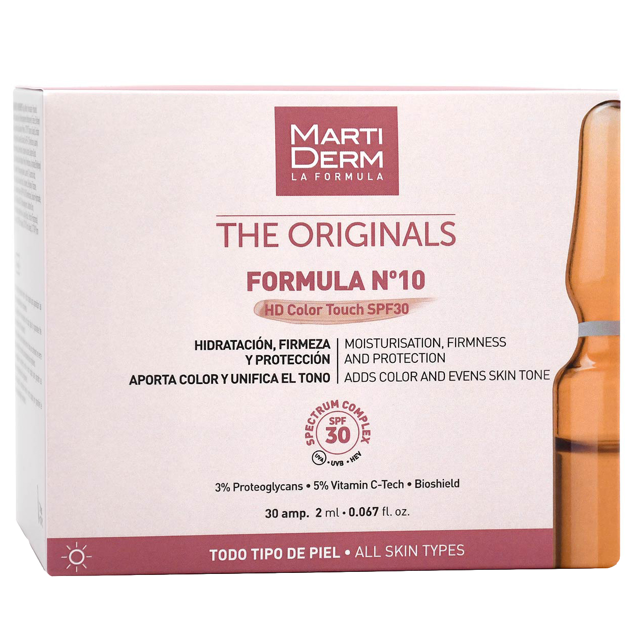 MartiDerm The Originals Formula No 10 HD Color Touch SPF30 serum do twarzy nawilżająco - ujędrniające w ampułkach, 30x2 ml/1 opak.