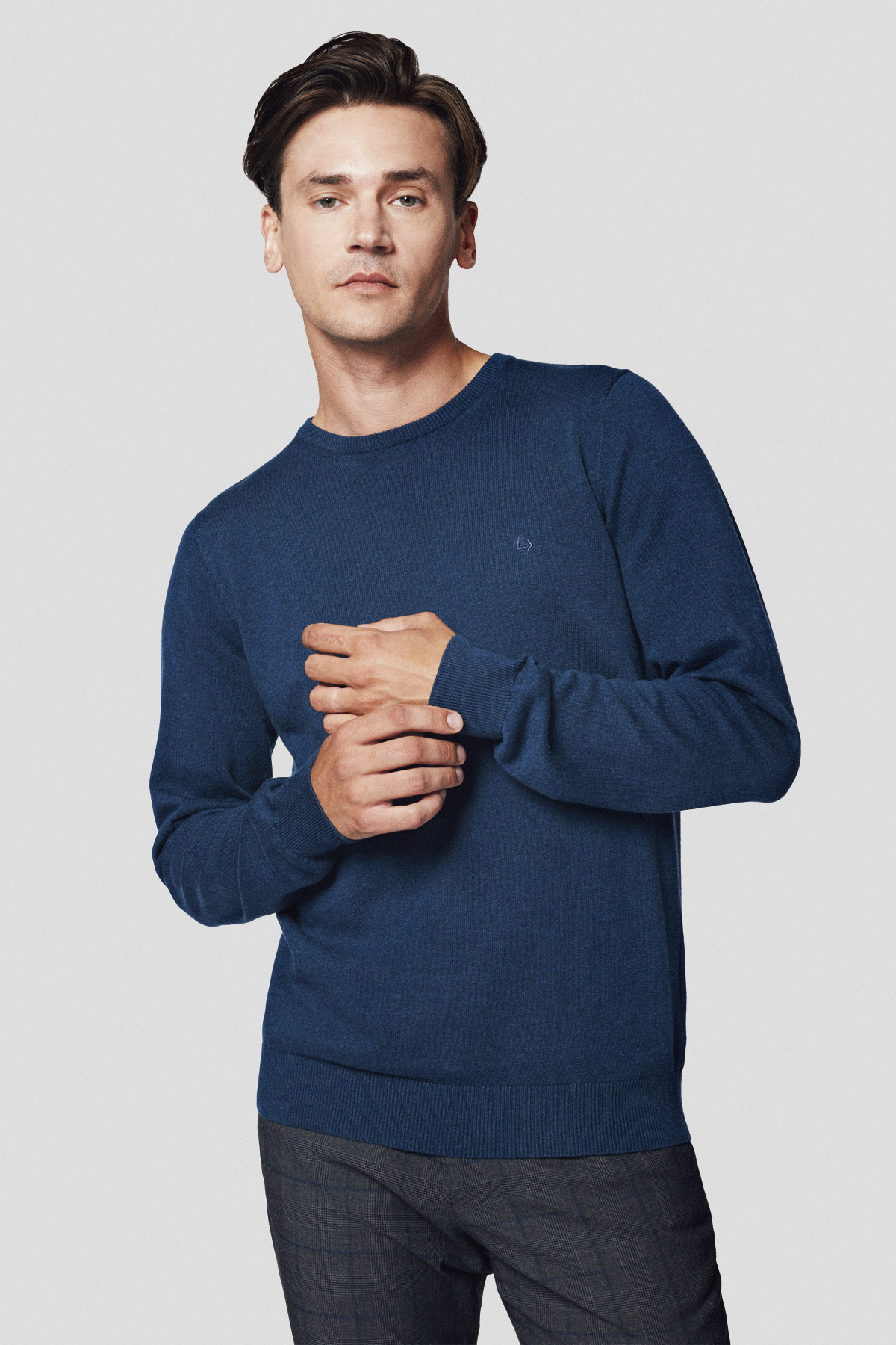 Lancerto Sweter Granatowy z Bawełną Gładki Morey