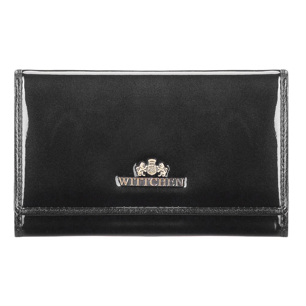 Portfel damski ze skóry lakierowanej, pomieści dowód rejestracyjny czarny