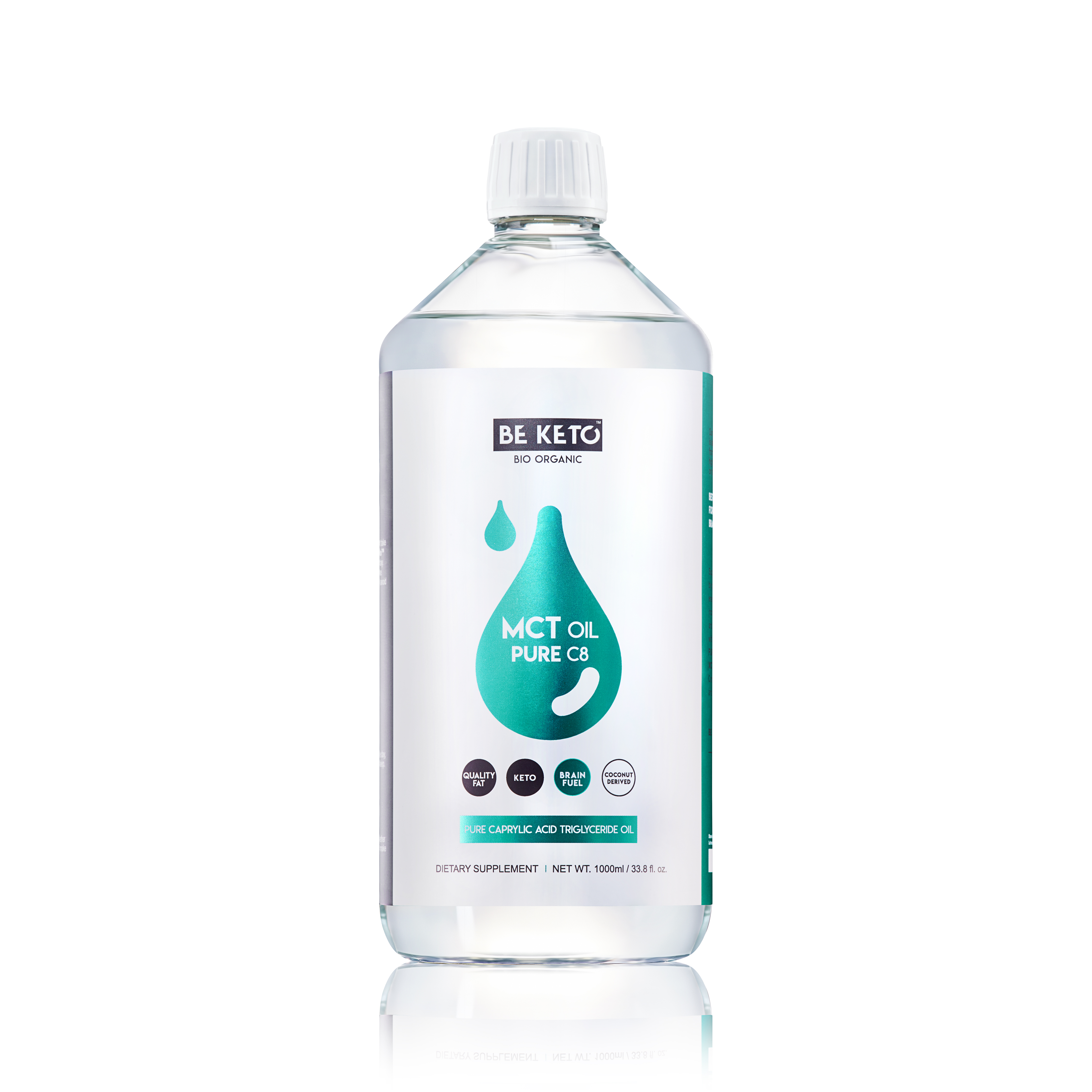 Be Keto organiczny olej MCT 100% C8 z kokosa, płynny, 1000 ml