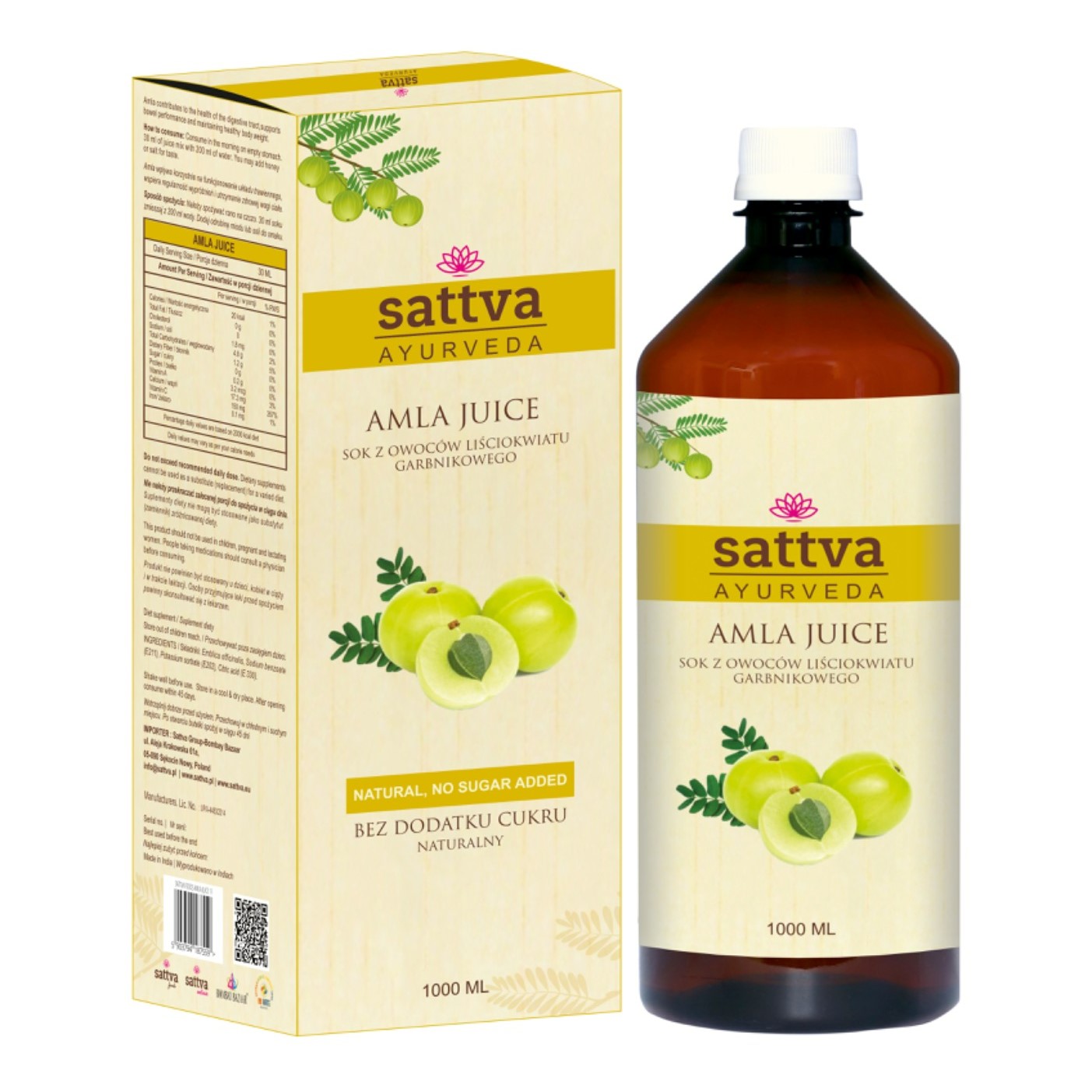 Sattva Ayurveda sok z owoców liściokwiatu garbnikowego Amla, 1000 ml