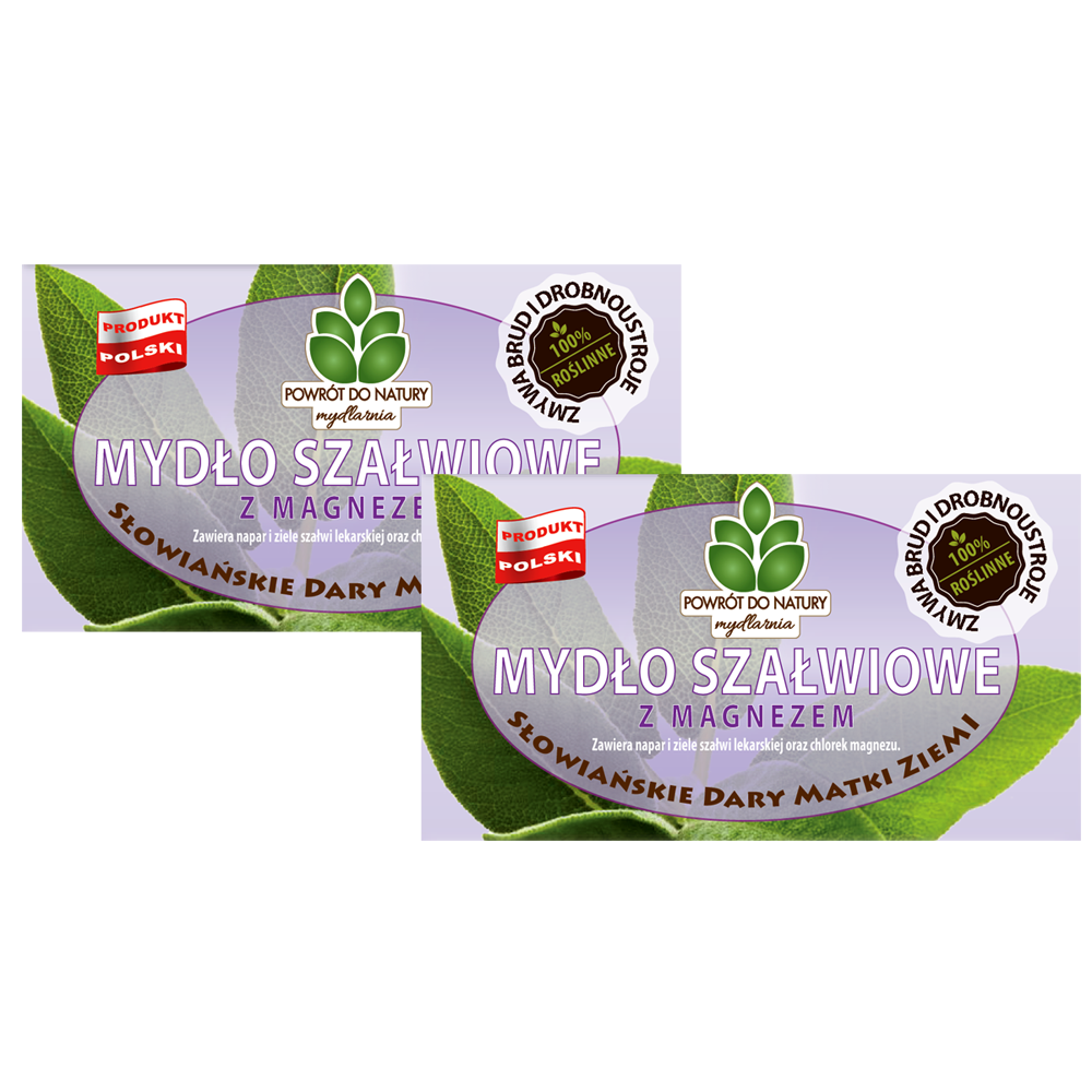Powrót do natury 100 % roślinne naturalne mydło szałwiowe z magnezem, 2 szt.