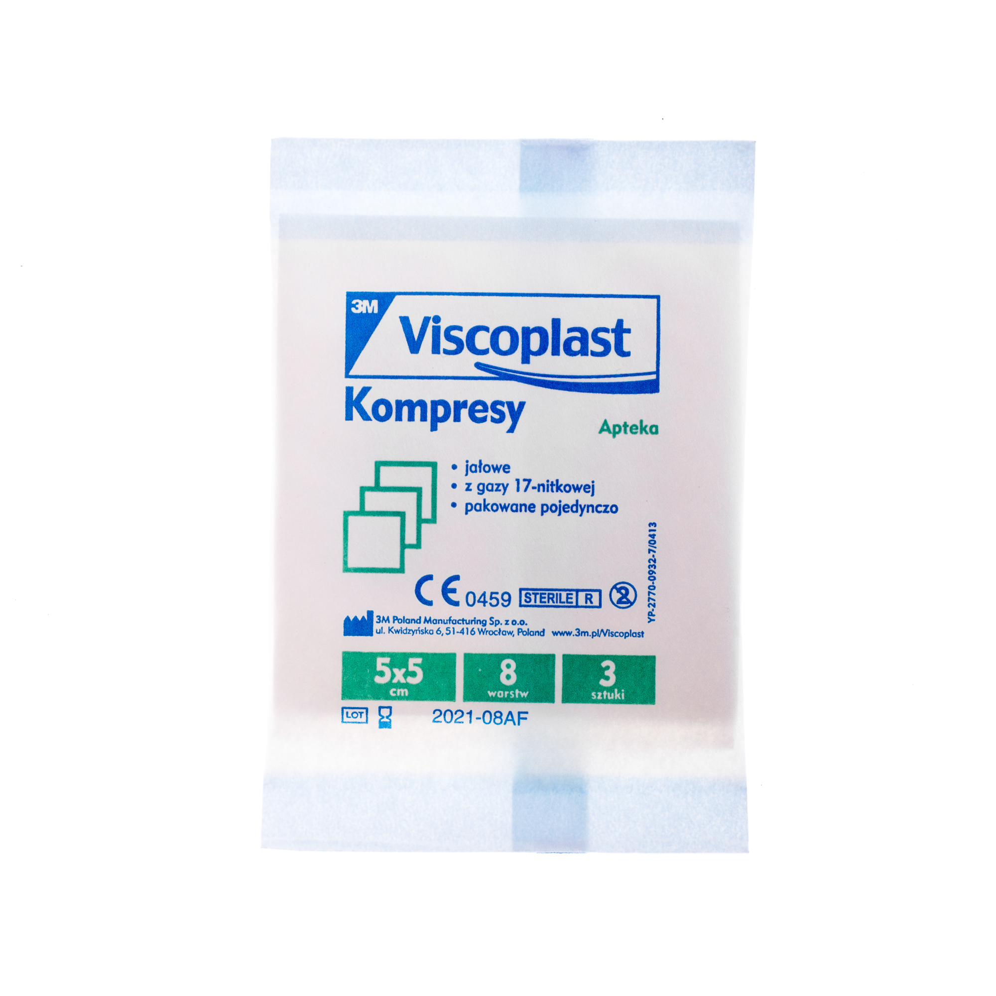 Viscoplast kompresy z gazy 17-nitkowej, 5x5 cm, 3 sztuki