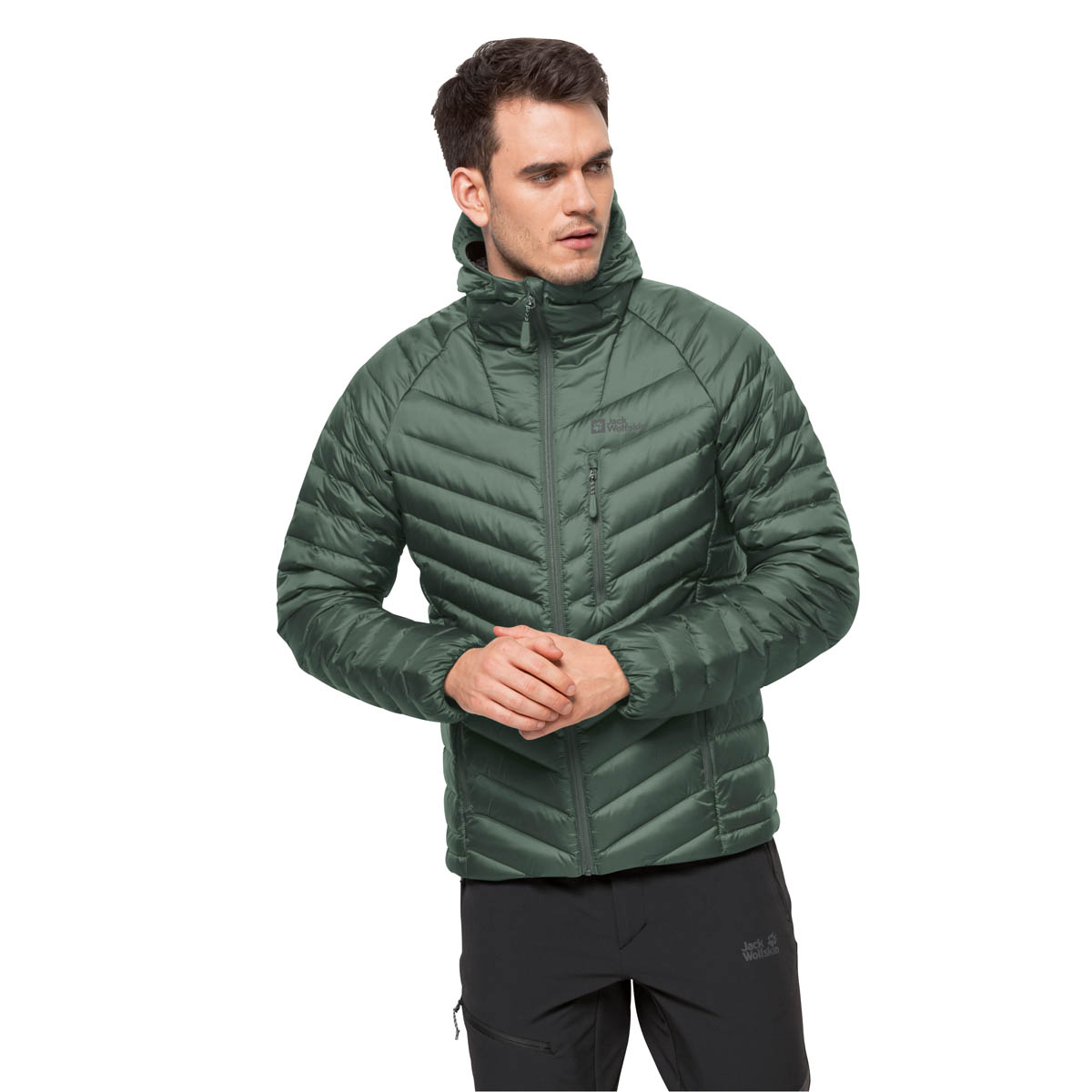 Męska kurtka puchowa Jack Wolfskin PASSAMANI DOWN HOODY M hedge green - S