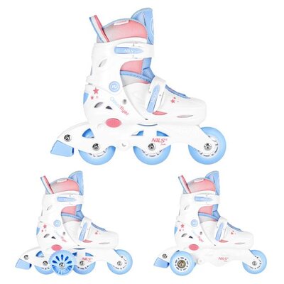 Łyżworolki NILS FUN NJ1190 3w1 (rozmiar 26-29) Biało-różowo-niebieski