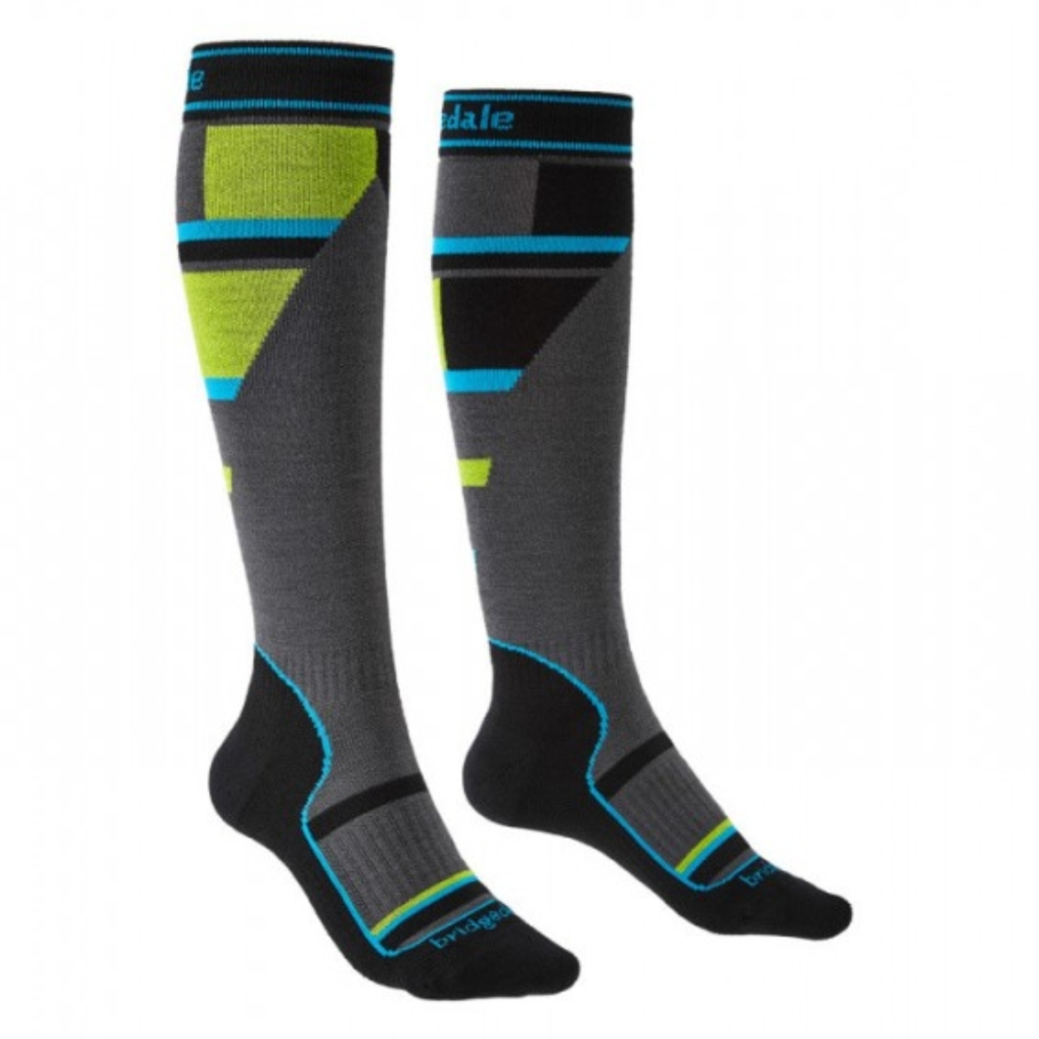 Dziecięce skarpety narciarskie Bridgedale Mountain Junior Merino Performance Over Calf grey/green - 31-33