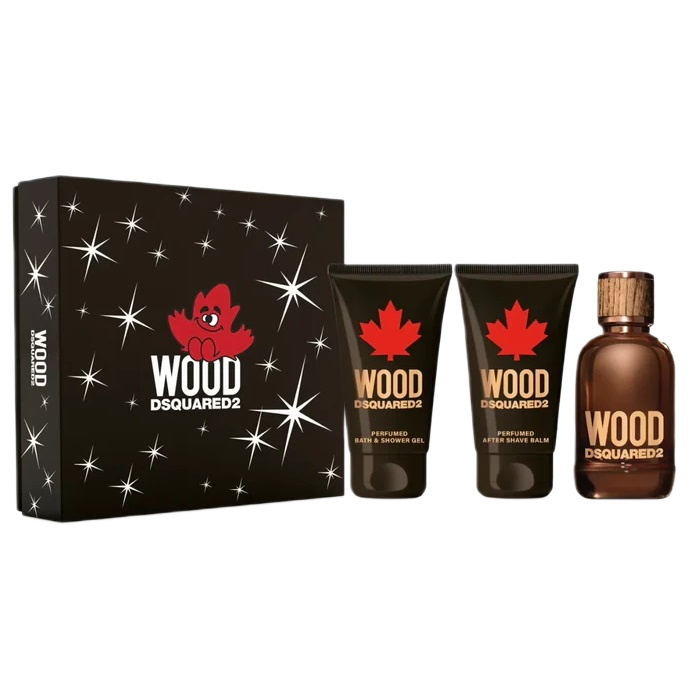 Dsquared2 Wood Pour Homme zestaw: woda toaletowa męska, 100 ml + żel pod prysznic, 100 ml + balsam po goleniu, 100 ml
