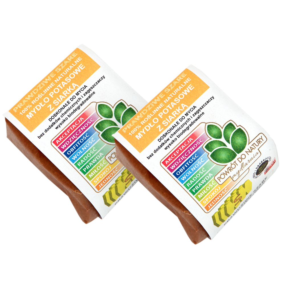 Powrót do natury Prawdziwe szare 100% roślinne naturalne mydło potasowe w kostce ”prawdziwe szare” z siarką, 100 g