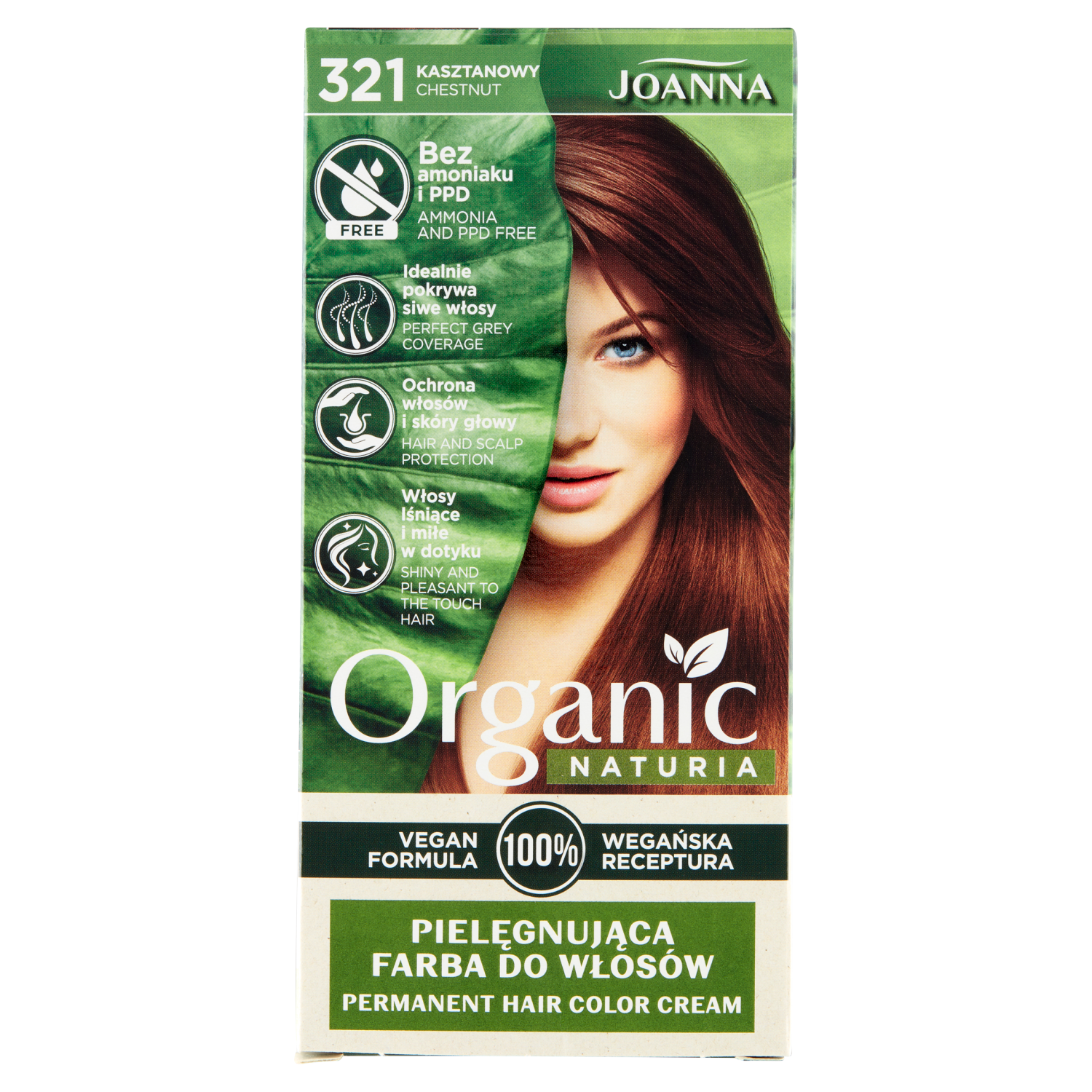 Joanna Naturia Organic farba do włosów 321 kasztanowy, 1 opak.
