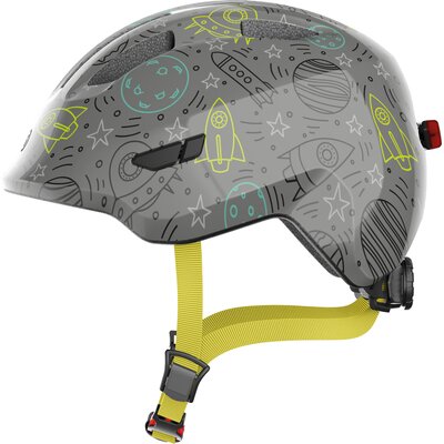 Kask rowerowy ABUS Smiley 3.0 LED Space Szaro-zielony dla Dzieci z lampką (rozmiar S)