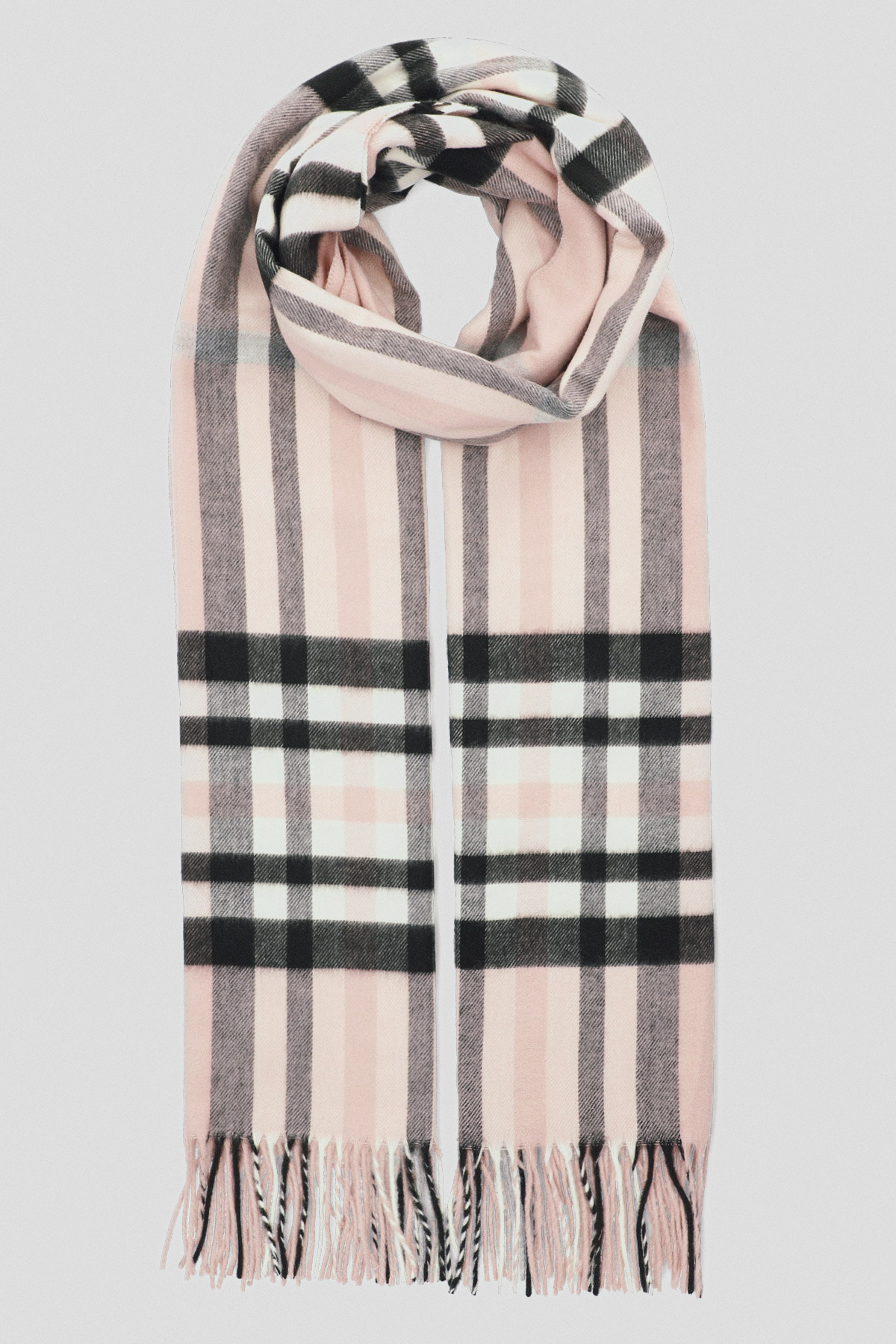 Lancerto Szal Różowo-Beżowy w Czarno-Białą Kratę Damski