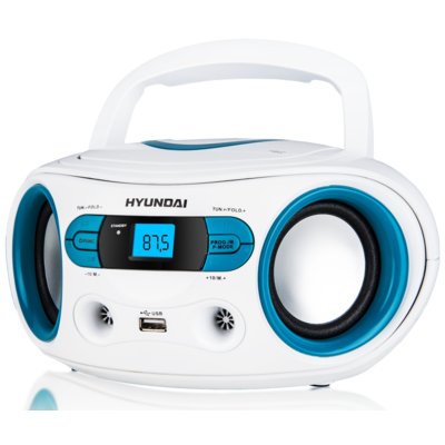 Radioodtwarzacz / Bombox HYUNDAI TRC 533 AU3WBL Biało-Niebieski, Odtw. CD, CD-R, CD-RW, Odtwarzacz Kaset, FM, Zasilanie Bateryjne
