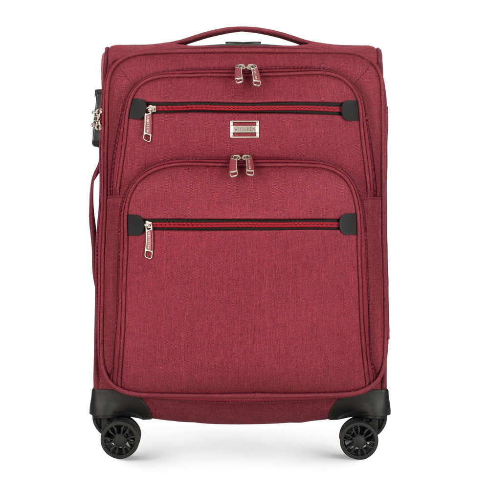 Walizka kabinowa z kolorowym suwakiem bordowa