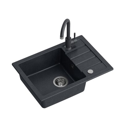 Zlewozmywak jednokomorowy z ociekaczem MYQ Color Short SHOG1COL Czarny 44x62 + bateria