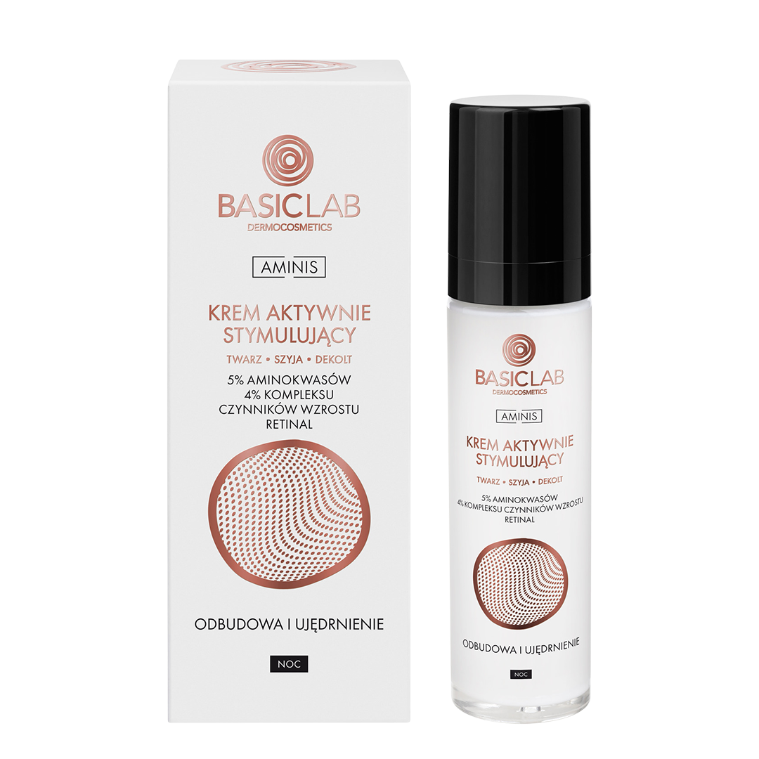 Basiclab Aminis krem aktywnie stymulujący do twarzy, szyi i dekoltu na noc, 50 ml