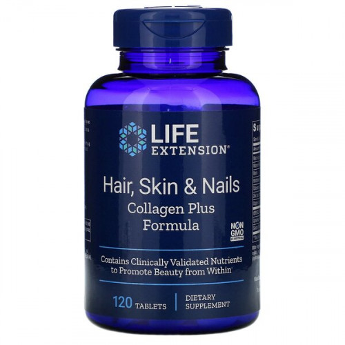Life Extension Hair, Skin & Nails suplement diety Collagen Plus Formula, 120 tabl./1 opak.