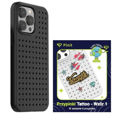Etui PINIT Dynamic do Apple iPhone 14 Pro Czarny + Pinit Tattoo Pin (Wzór 1)