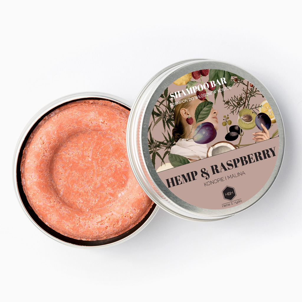 Herbs&Hydro Hemp & Raspberry szampon do włosów w kostce, 55 g