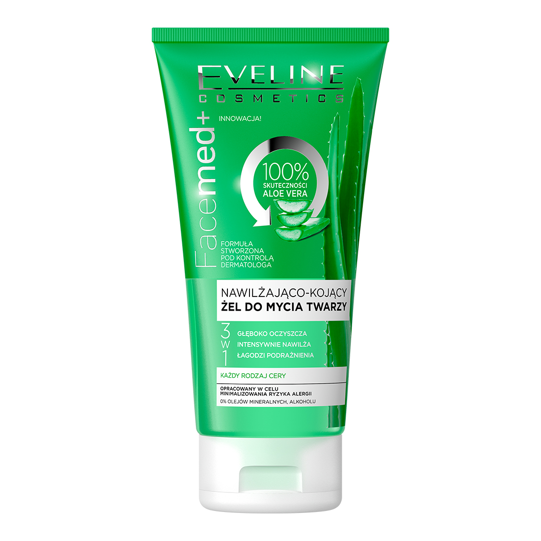 Eveline Cosmetics Facemed+ nawilżająco-kojący żel do mycia twarzy 3w1, 150 ml