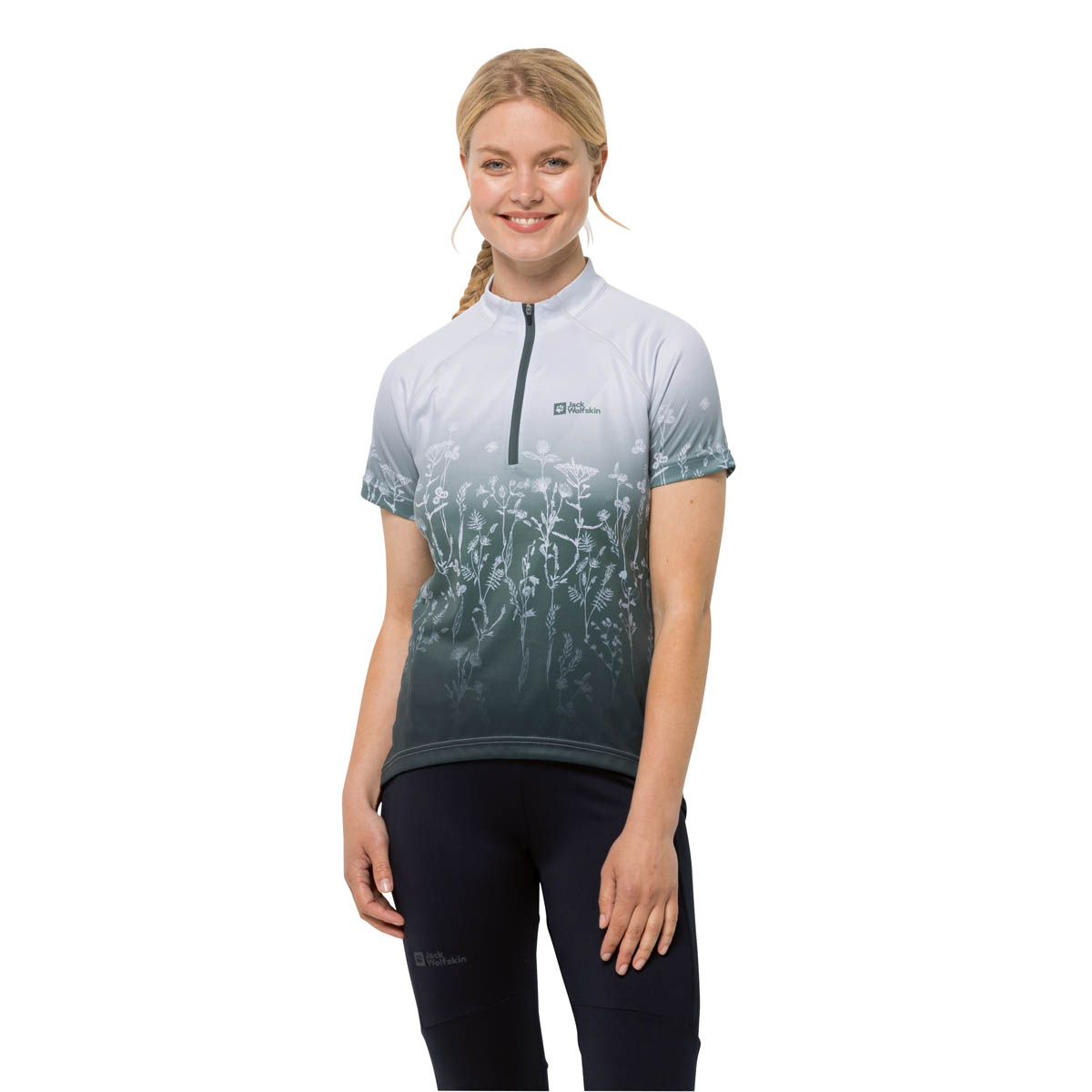 Damska koszulka rowerowa Jack Wolfskin MOROBBIA HZ PRINT T W white cloud all over - M