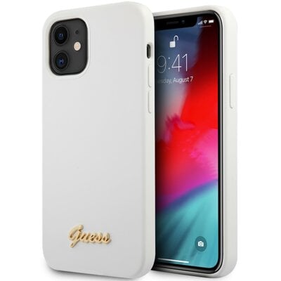 Etui GUESS Metal Logo Script do Apple iPhone 12 Mini Biały
