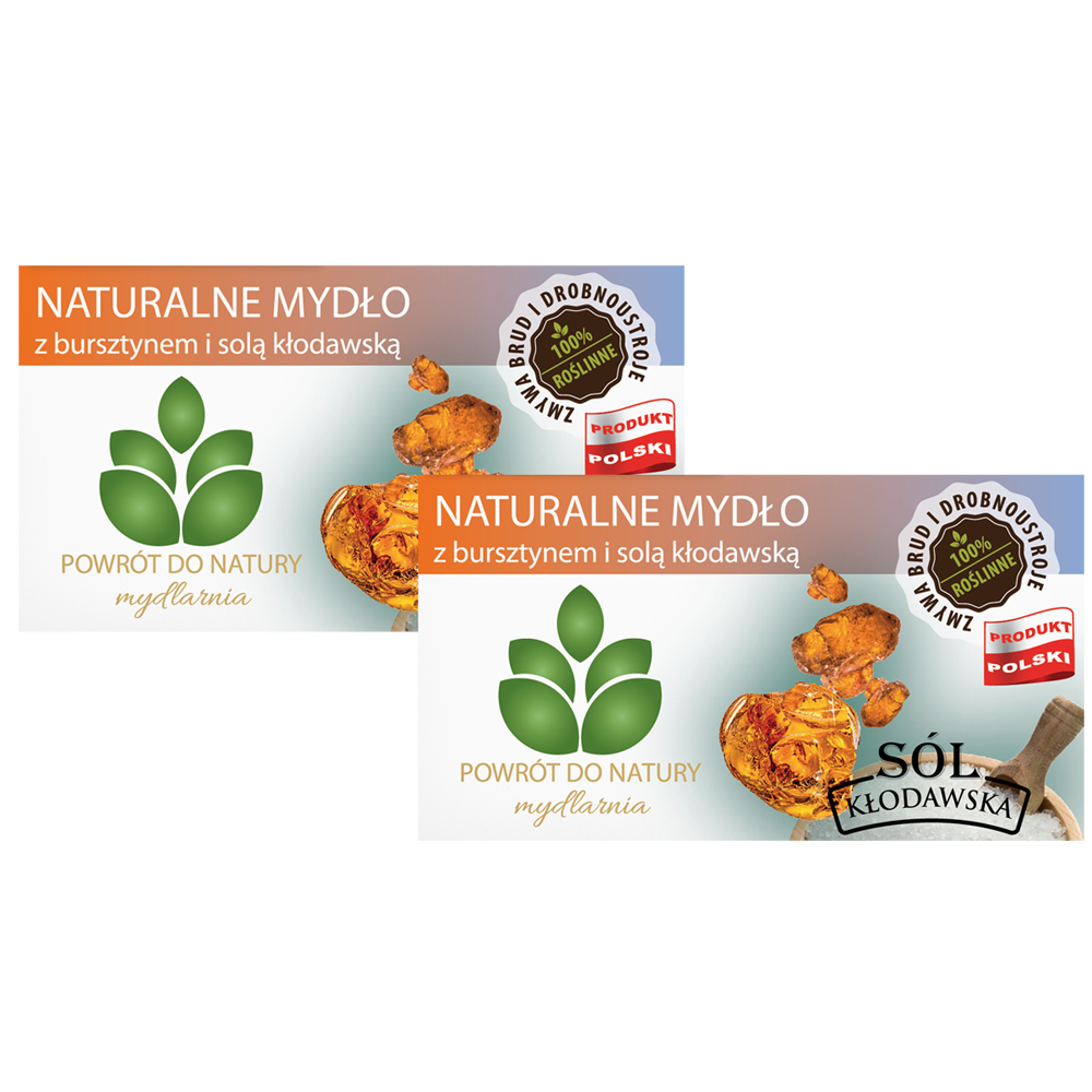 Powrót do natury 100 % roślinne naturalne mydło z bursztynem i solą kłodawską, 2 szt.