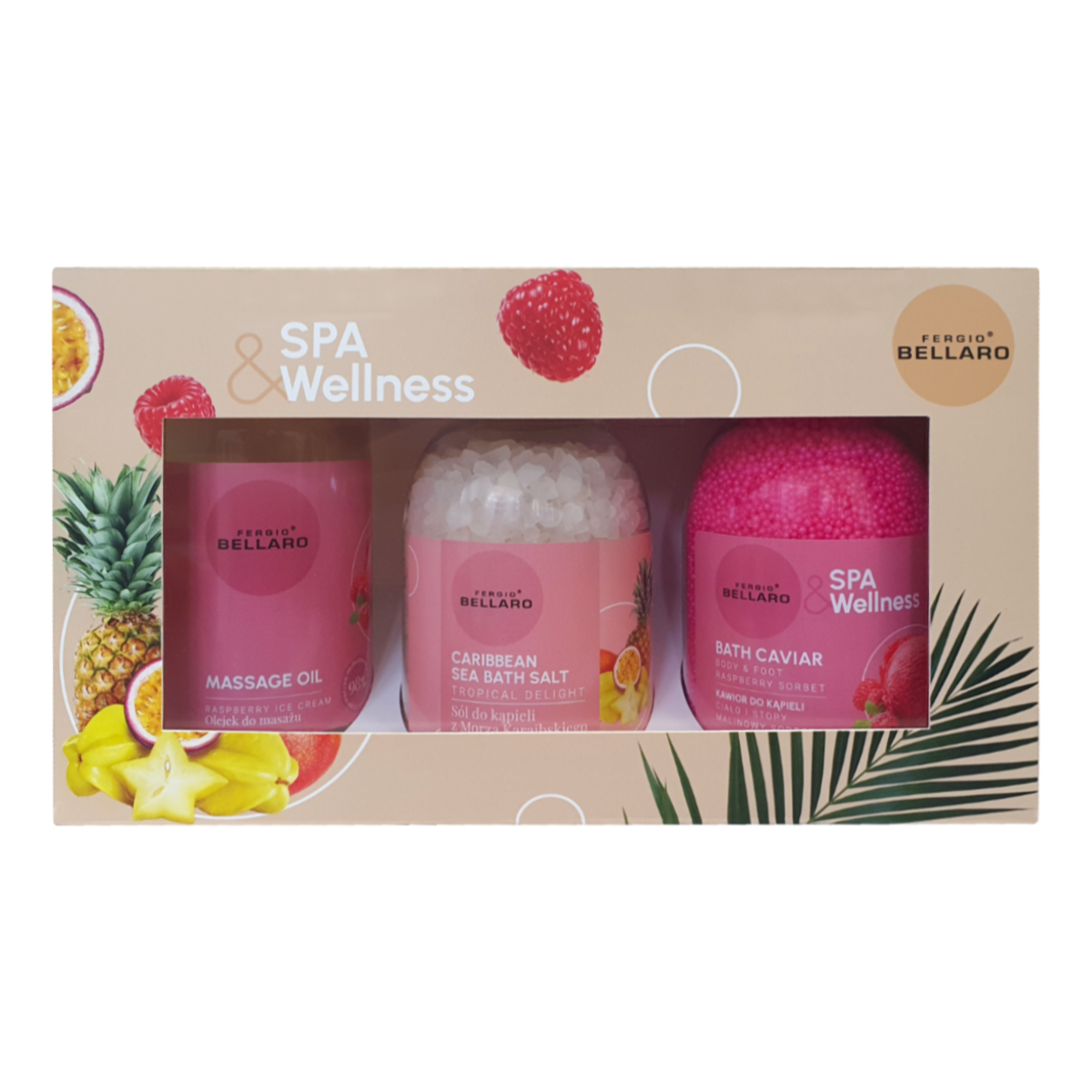Fergio Bellaro SPA&Wellness zestaw: sól do kąpieli, 300 g + olejek do masażu, 200 ml + kawior do kąpieli, 190 g