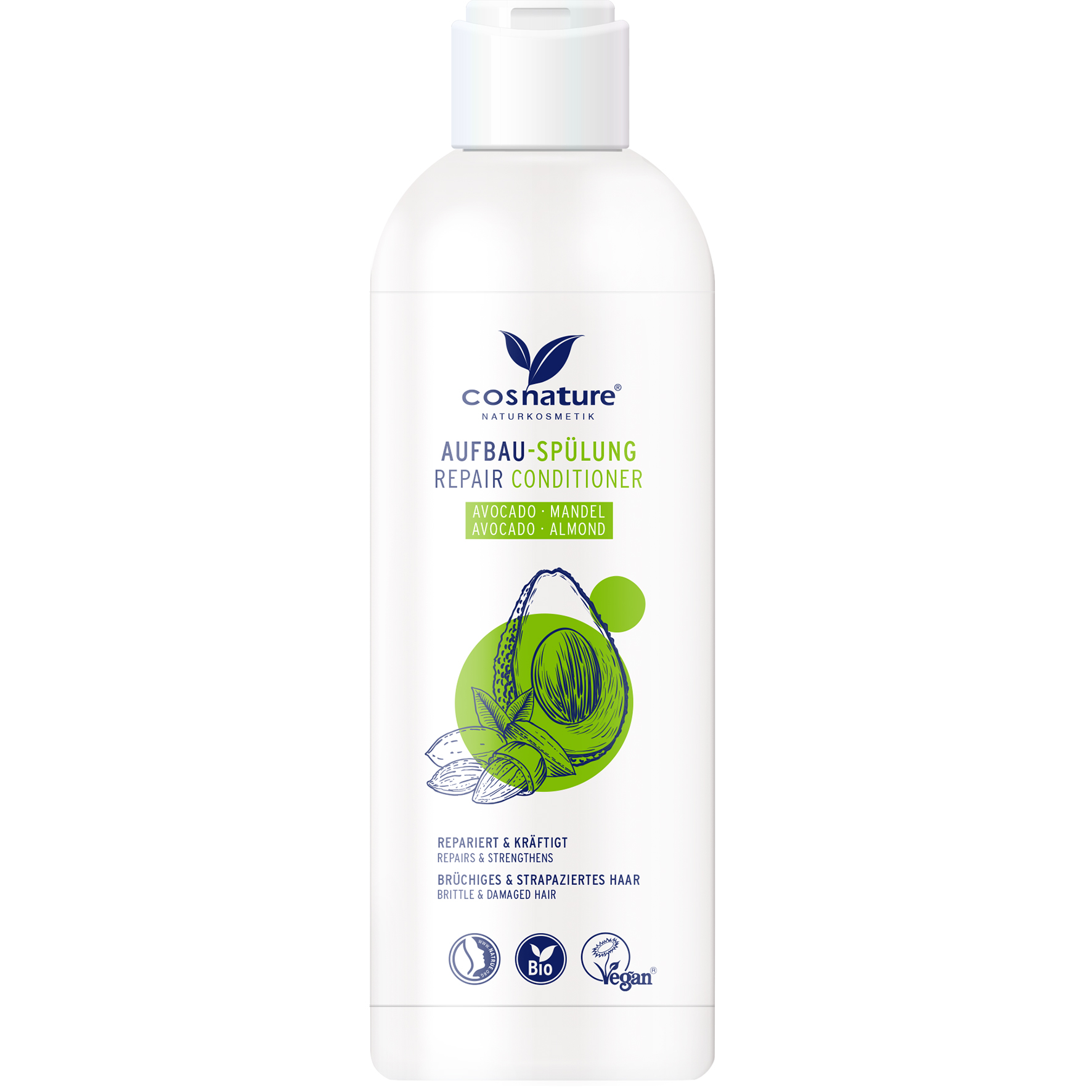 Cosnature naturalna regenerująca odżywka do włosów z awokado i migdałami, 250 ml