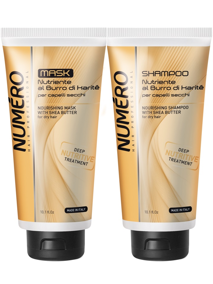 Brelil Numéro Nourishing With Shea Butter zestaw: odżywcza maska do włosów z masłem Shea, 300 ml + szampon do włosów, 300 ml