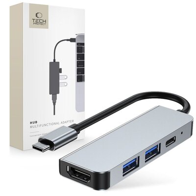 Stacja dokująca TECH-PROTECT V2-HUB 4w1 USB Typu C, Pasywna Szary