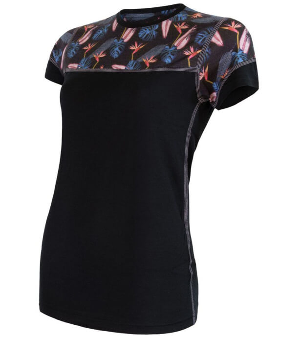 Sensor - Koszulka damska Merino Impress Tee SS black - floral