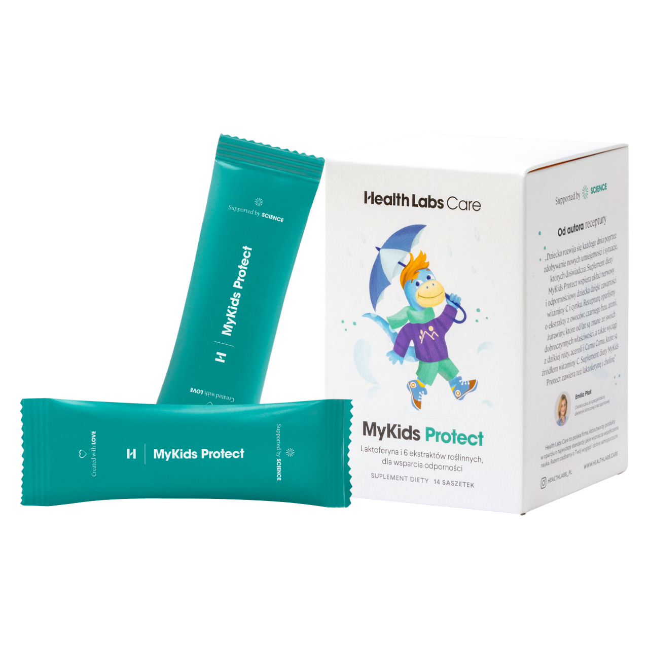 Health Labs Care MyKids Protect suplement diety laktoferyna i 6 ekstraktów roślinnych dla wsparcia odporności dziecka, 14 sasz./1 opak.