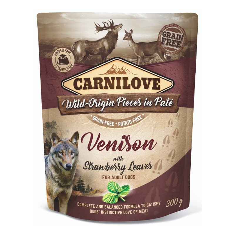 CARNILOVE Dog Paté Venison with Strawberry Leaves 300g mokra karma dla psów Dziczyzna z liśćmi truskawki