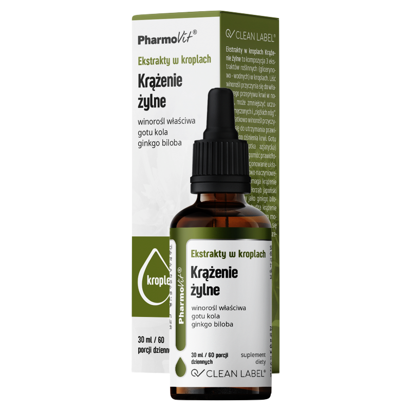 Pharmovit Clean label Ekstrakty w kroplach Krążenie żylne, suplement diety, 30 ml