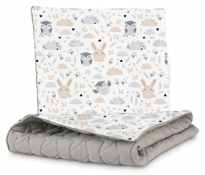 Kocyk velvet dwustronny pikowany minky 75x100 zestaw Babymam