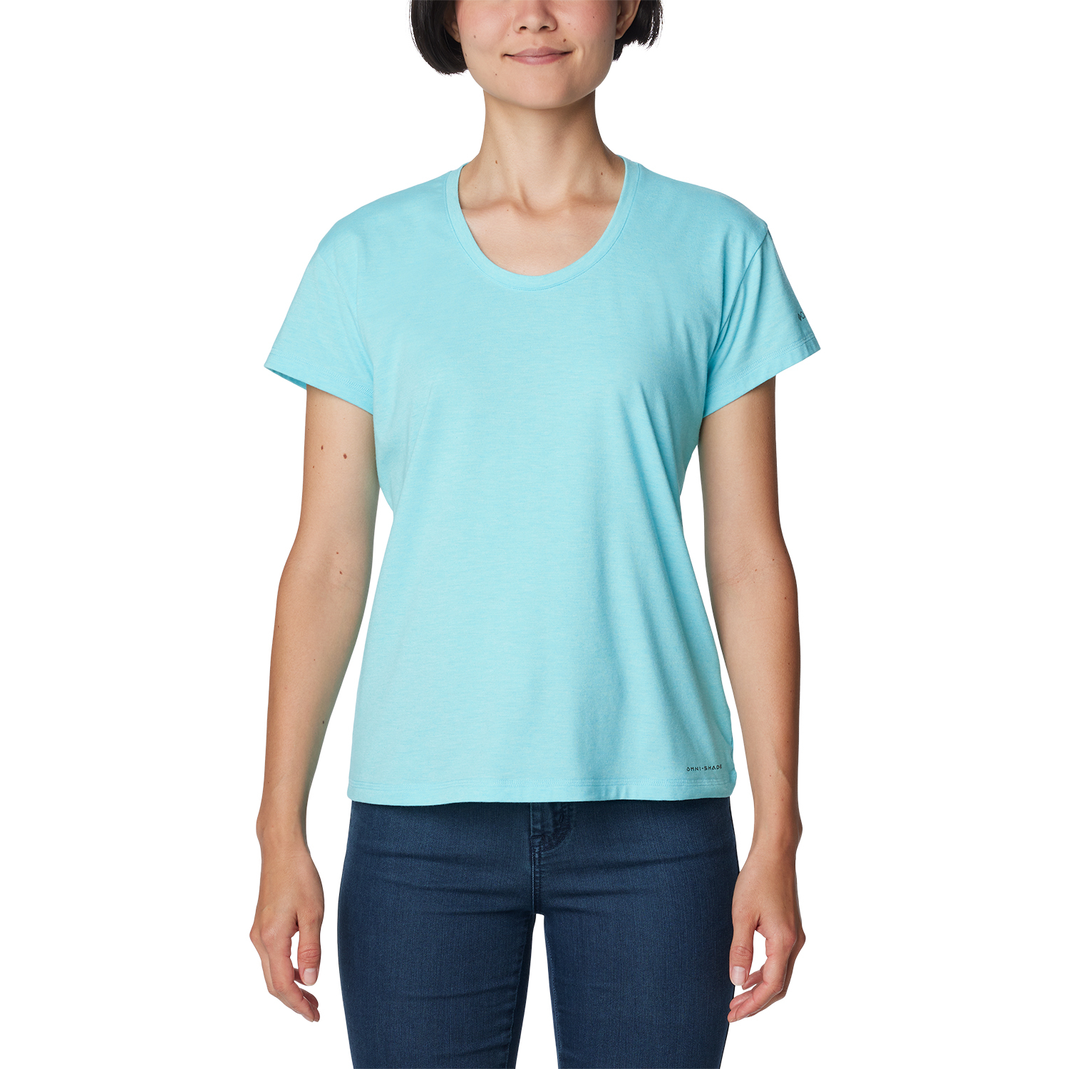 Koszulka damska Columbia Sun Trek Short Sleeve Tee aquamarine heather - XS