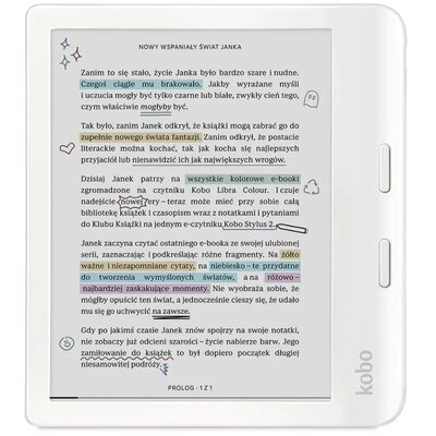Czytnik e-booków KOBO Libra Colour 7", Podświetlany ekran, Wi-Fi, Bez reklam Biały