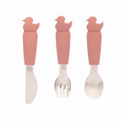 Zestaw sztućców ECO RASCALS Kaczuszka Rose Różowy (3 elementy)