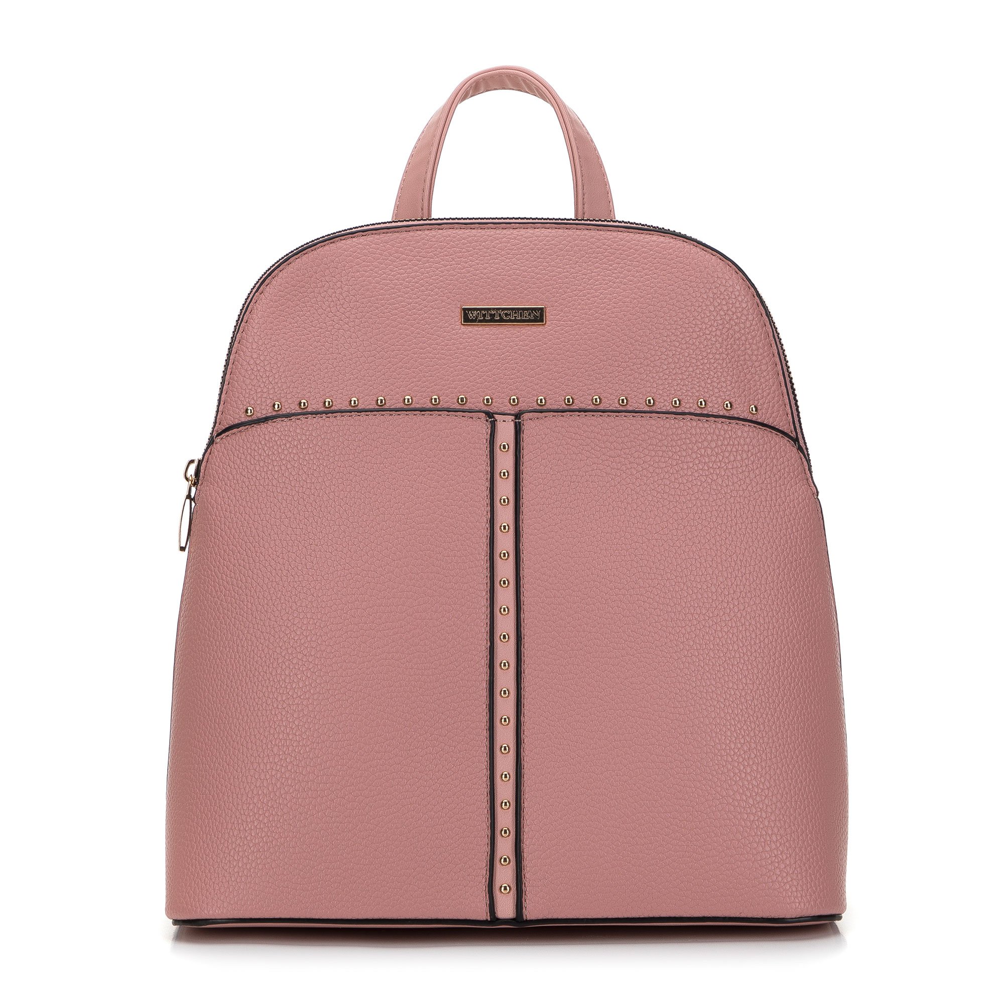 Damski plecak z ekoskóry z nitami trapezowy zgaszony róż