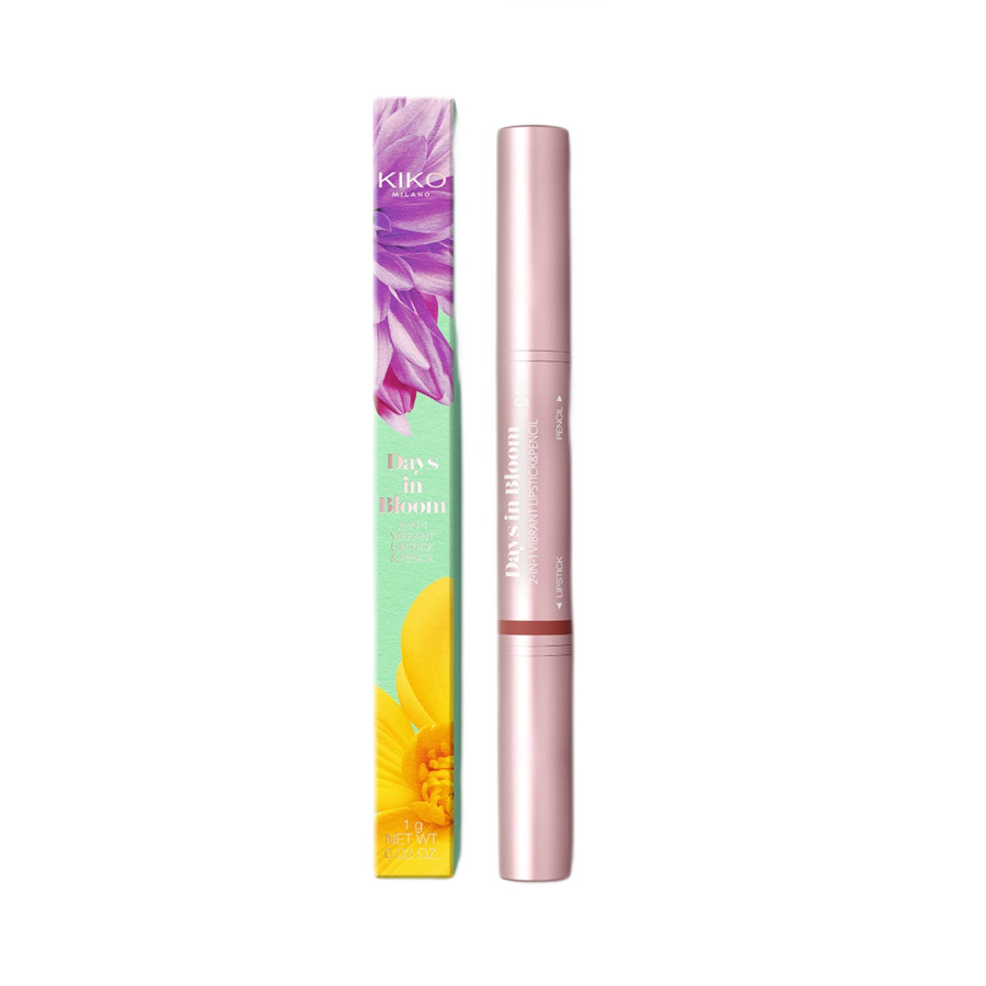 Kiko Milano Days In Bloom 2-In-1 Vibrant Lipstick&Pencil pomadka i konturówka do ust o intensywnym satynowym wykończeniu 01 Classic Nude, 1 g