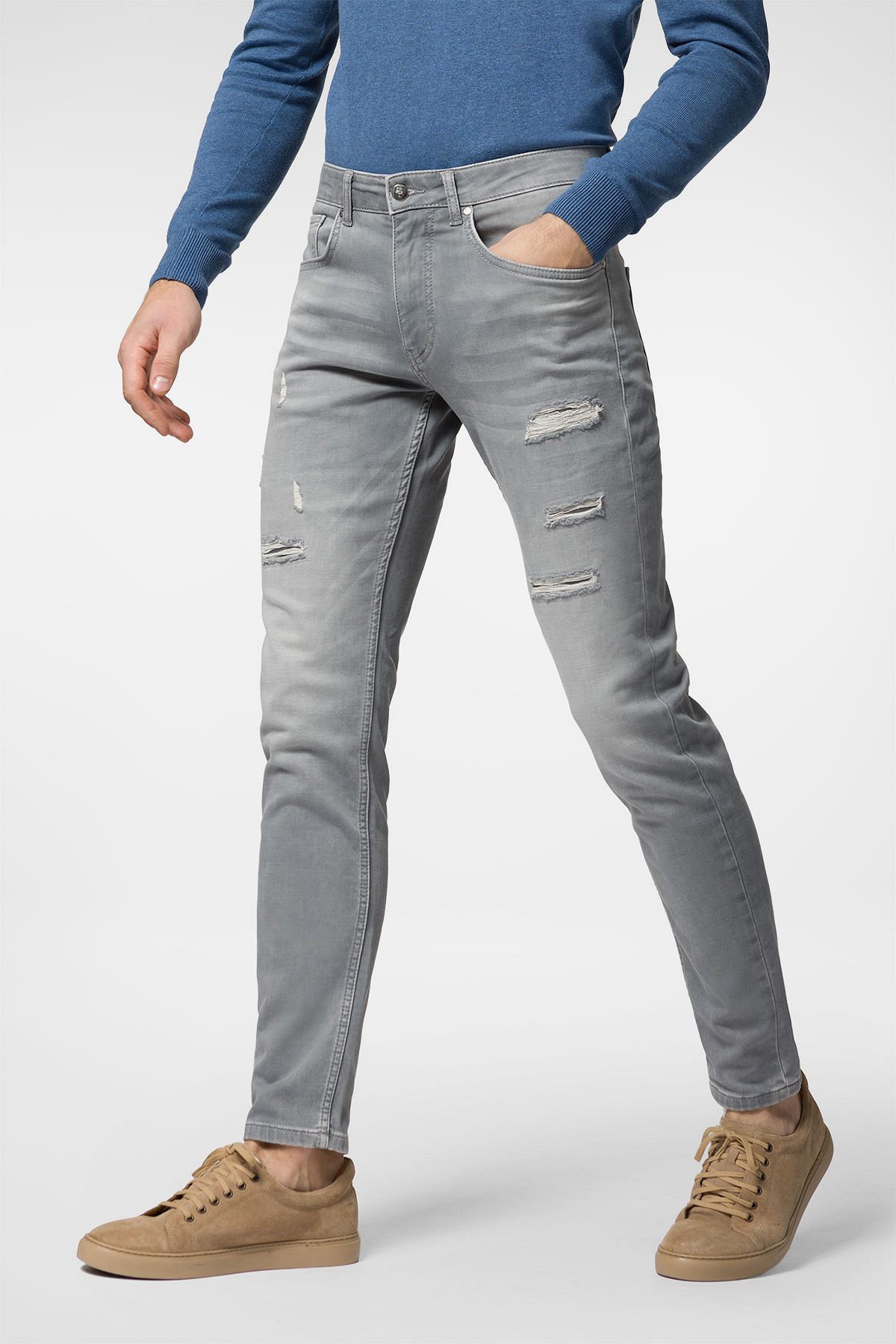 Próchnik - Jeansy Szare Slim Fit z Przetarciami PM2