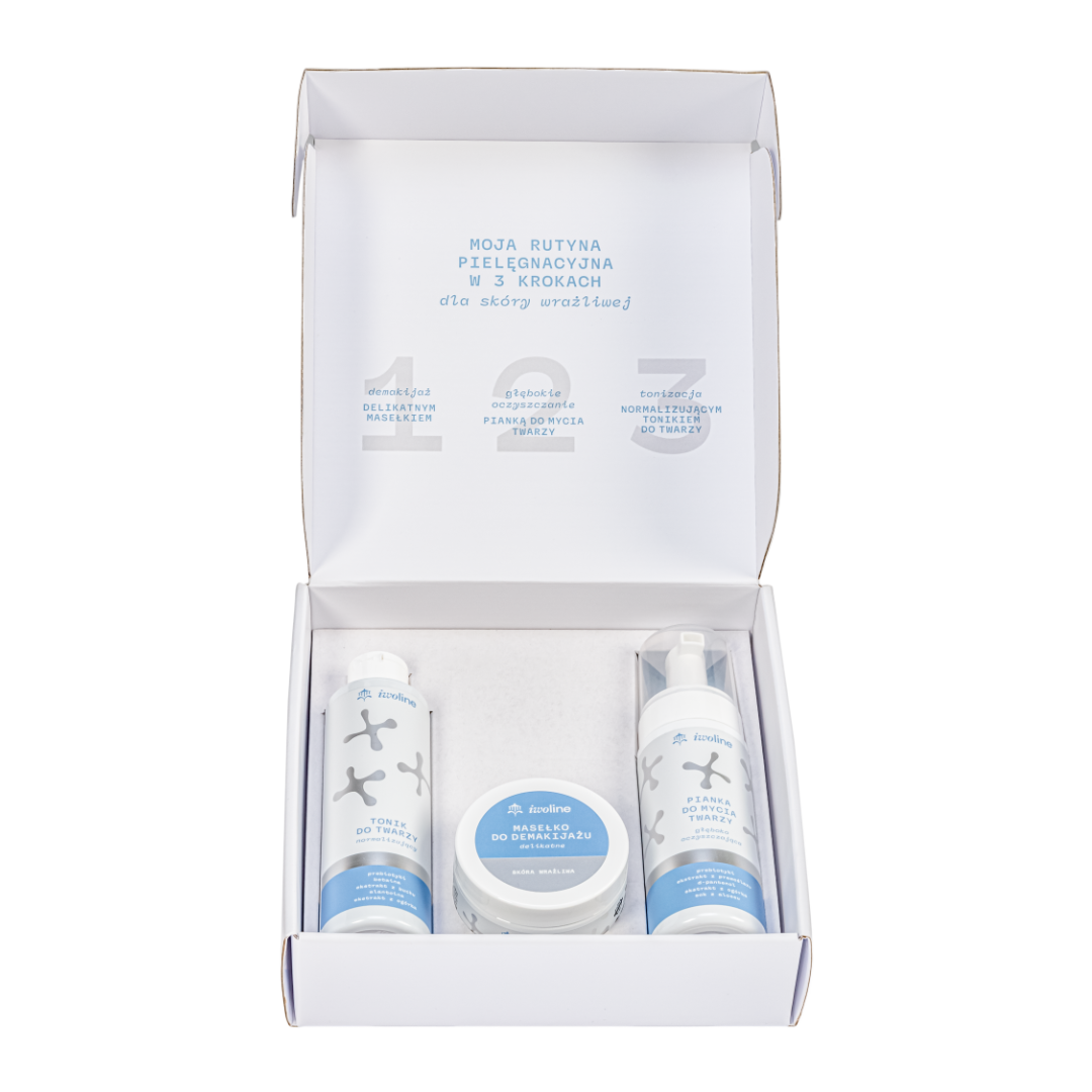 Iwoline zestaw: masełko do demakijażu, 150 ml + pianka do mycia twarzy, 150 ml + tonik normalizujący do twarzy, 200 ml
